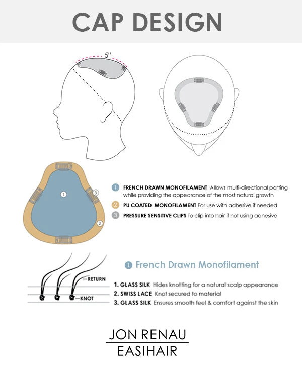 EasiPart French XL 8 Inch (Exclusive) | Monofilament Remy Human Hair Toppers By Jon Renau 8~12 Inch